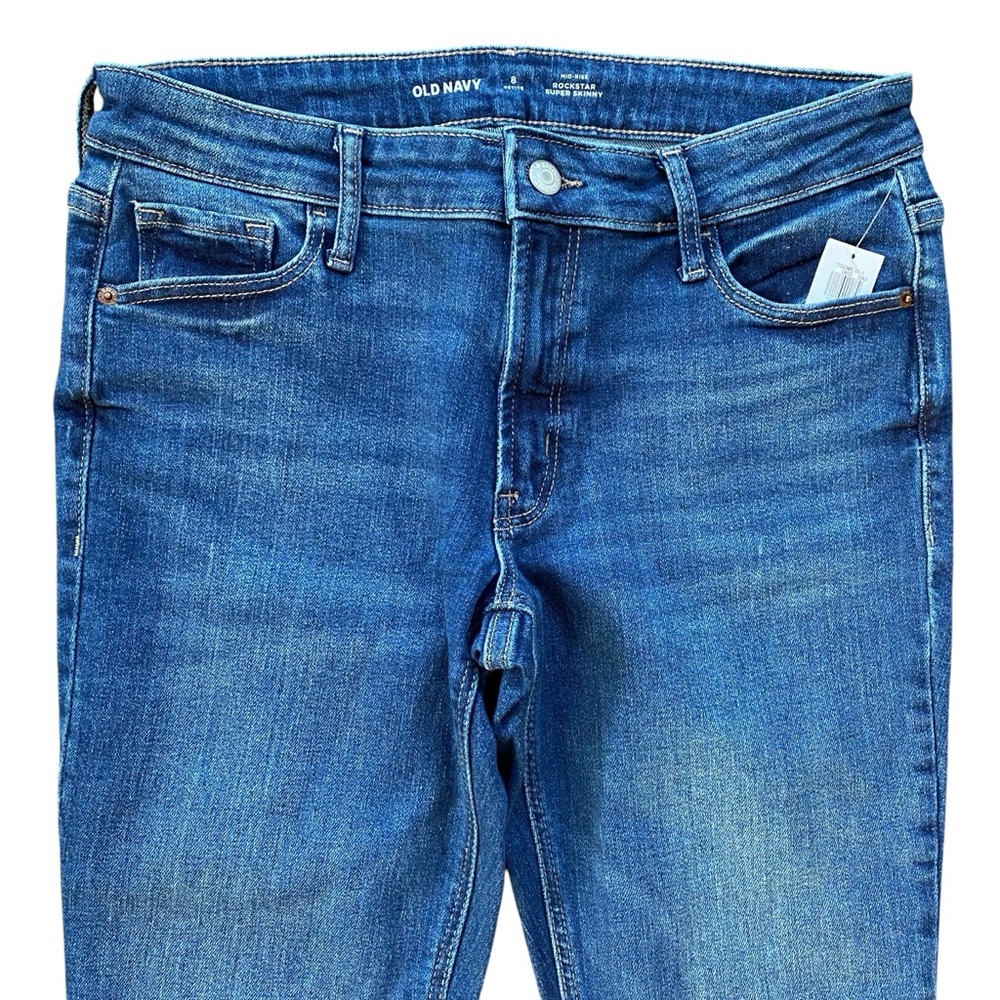 Old Navy Women’s Mid-Rise Rockstar Super Skinny Medium Wash Blue Jeans Size 8P - Picture 5 of 13